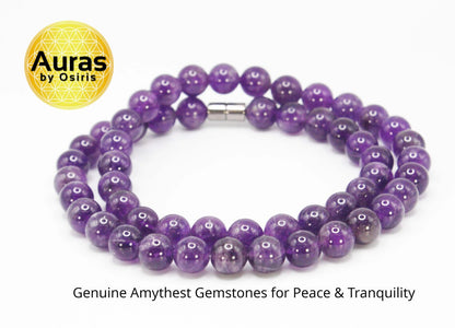 6mm/8mm/10mm Genuine Amythest Necklace for Men/Women for Serenity & Tranquility Purple Crystal Jewelry Handmade in USA