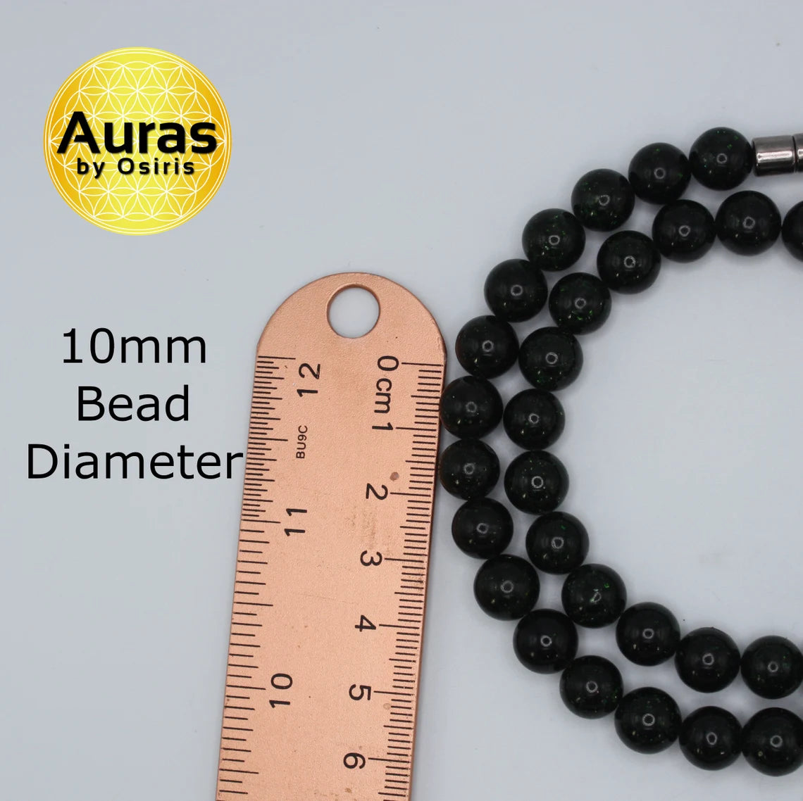 Green Goldstone Necklace for Men/Women - Sandstone Jewelery - 10mm Beaded Necklace