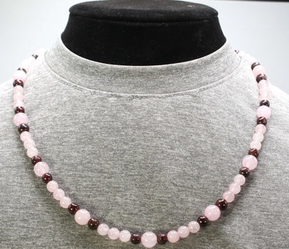 Genuine Rose Quartz, Morganite & Garnet Necklace | 6mm & 8mm Beads | Handmade Gemstone Jewelry for Peace, Love & Tranquility | Gift for Her