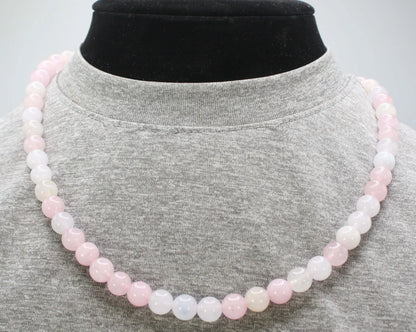 Genuine Morganite Necklace - 8mm Beaded Necklace - Pink Gemstone Jewelry for Her