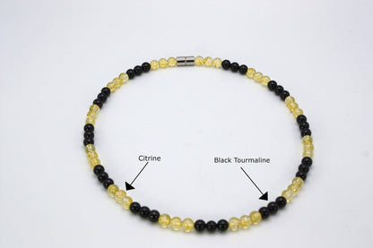 Black Tourmaline and Citrine Necklace | 6mm Beaded Crystal Jewelry for Protection & Prosperity | Handmade Gift for Men & Women