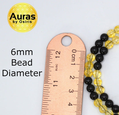 Black Tourmaline and Citrine Necklace | 6mm Beaded Crystal Jewelry for Protection & Prosperity | Handmade Gift for Men & Women