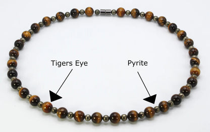 Genuine Tigers Eye and Pyrite Necklace - Gifts for Men/Women - 10mm and 6mm Beaded Necklace
