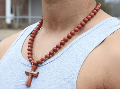 Genuine Red Jasper Necklace with Cross Pendant – Spiritual & Religious Jewelry for Men & Women