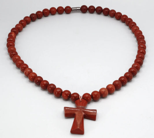 Genuine Red Jasper Necklace with Cross Pendant – Spiritual & Religious Jewelry for Men & Women