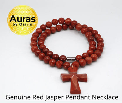 Genuine Red Jasper Necklace with Cross Pendant – Spiritual & Religious Jewelry for Men & Women