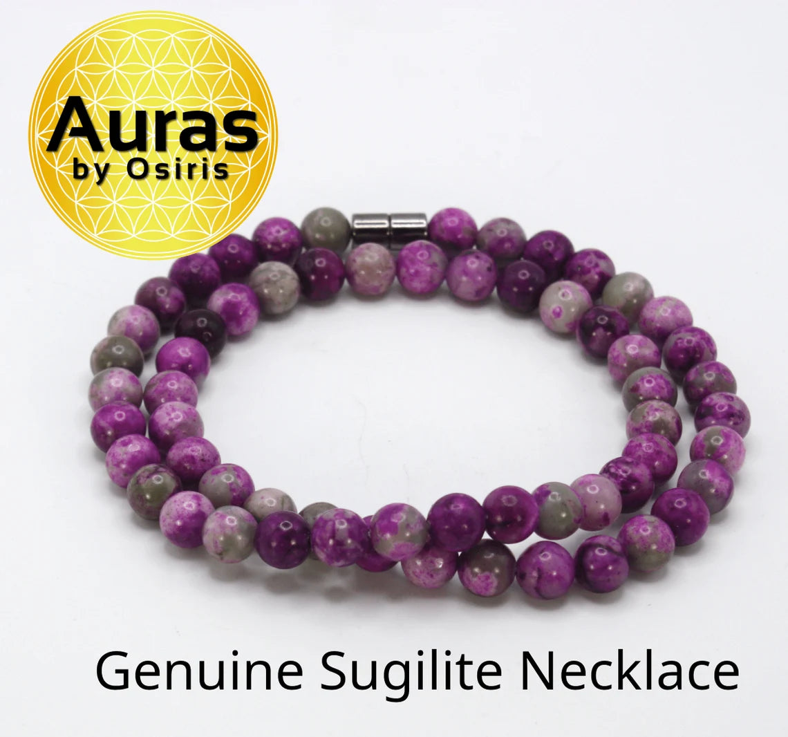 Genuine Sugilite Necklace – 8mm Gemstone Beads for Men & Women – Healing Crystal Jewelry Gift