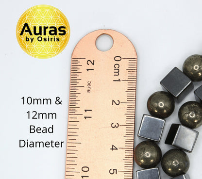 Hematite Cube & Pyrite Sphere Necklace – Healing Crystal Jewelry for Men & Women – Strength, Wealth & Protection