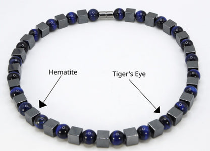 Hematite and Blue Tiger’s Eye Necklace – Handmade Gemstone Jewelry for Grounding, Insight & Protection