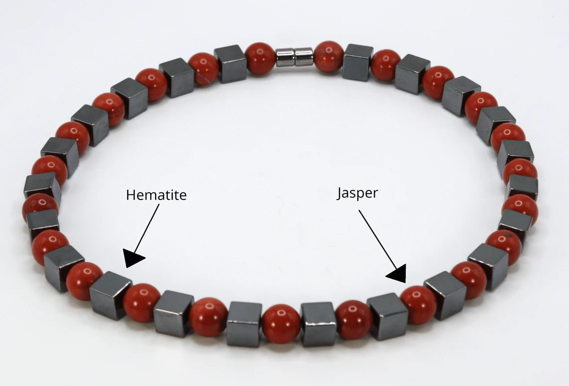 Hematite and Red Jasper Necklace - Gift for Men/Women - A Fusion of Grounding and Vitality