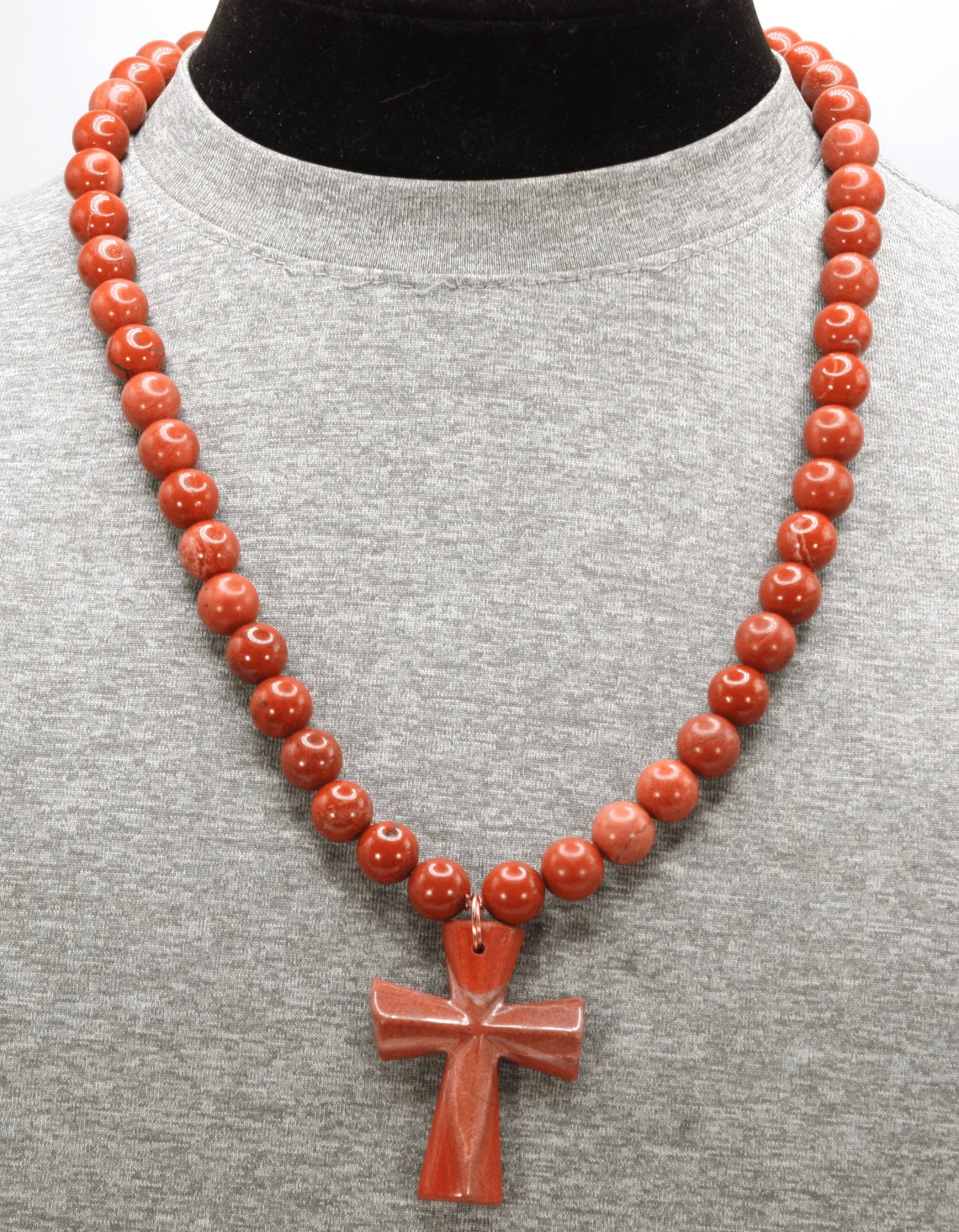 Genuine Red Jasper Necklace with Cross Pendant – Spiritual & Religious Jewelry for Men & Women