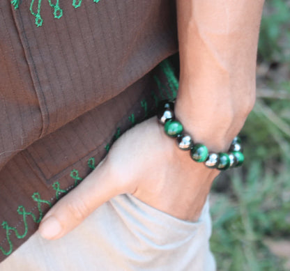 Hematite and Green Tiger's Eye Bracelet - A Talisman of Balance and Renewal