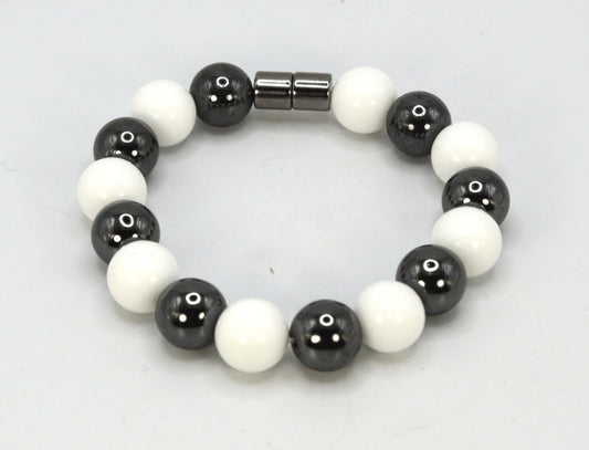 Hematite and White Onyx Bracelet - A Beacon of Clarity and Protection