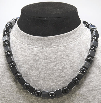 Hematite Cube and Black Onyx Sphere Necklace - Gifts for Men/Women - A Manifestation of Protection and Strength