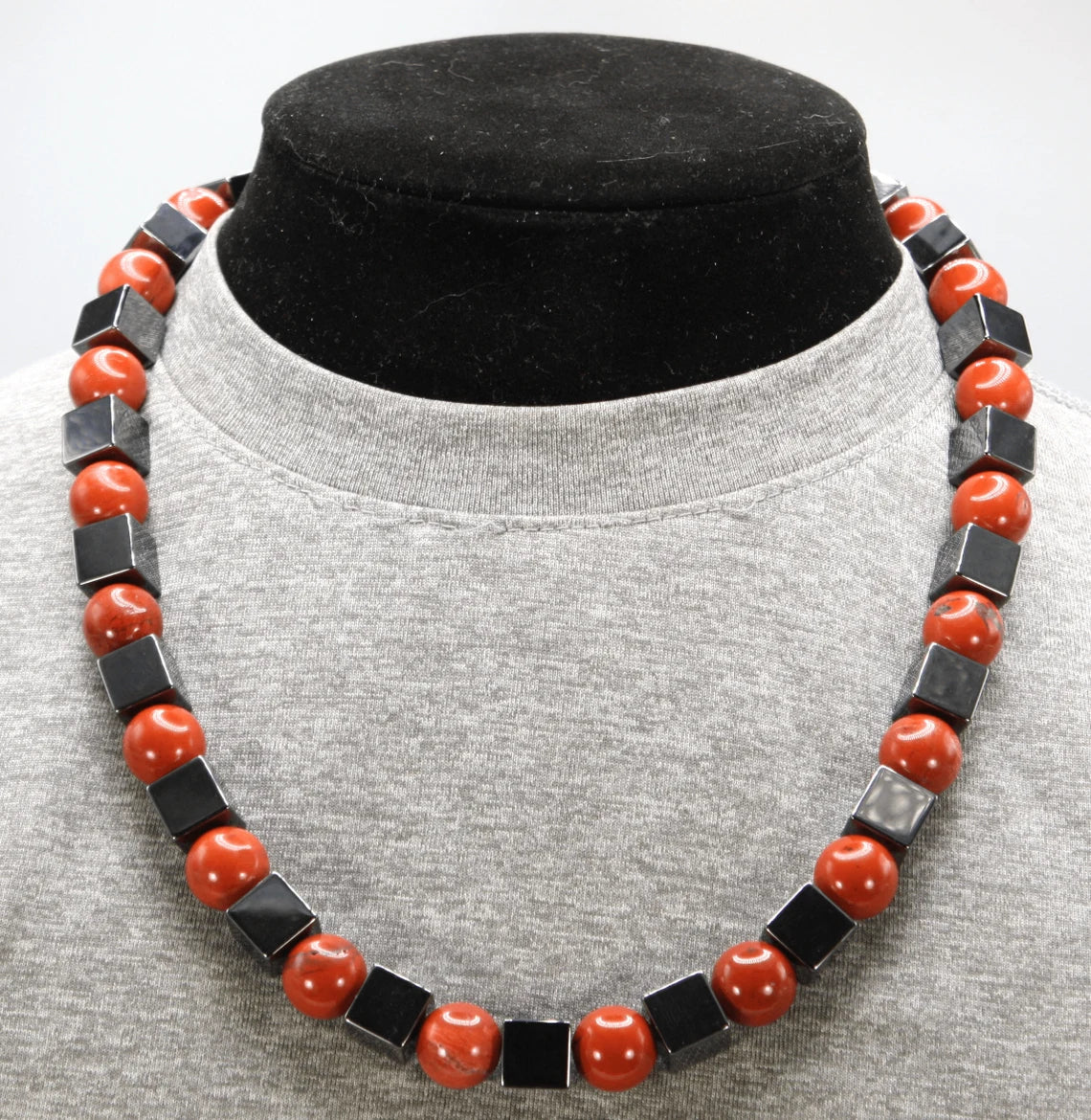 Hematite and Red Jasper Necklace - Gift for Men/Women - A Fusion of Grounding and Vitality
