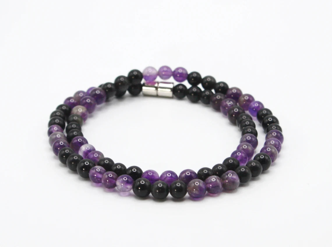 Amethyst and Obsidian Necklace - A Guardian of Serenity and Shielding
