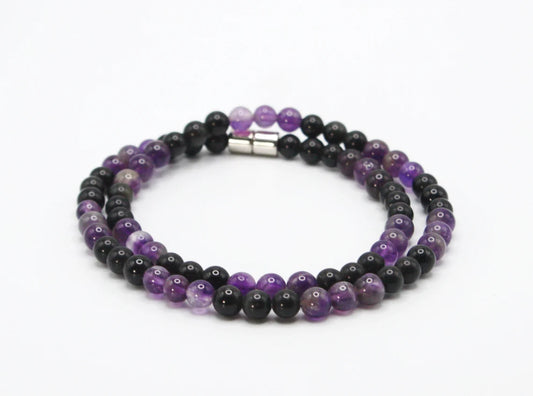 Amethyst and Obsidian Necklace - A Guardian of Serenity and Shielding