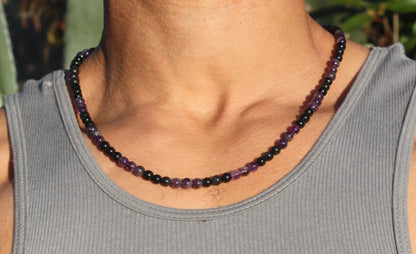 Amethyst and Obsidian Necklace - A Guardian of Serenity and Shielding