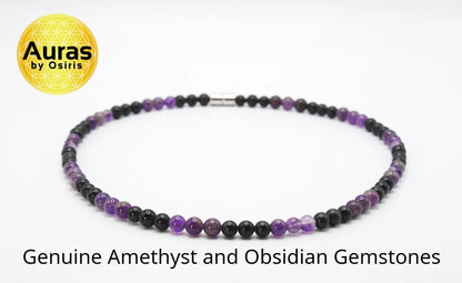 Amethyst and Obsidian Necklace - A Guardian of Serenity and Shielding