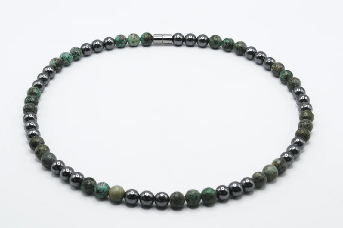 African Turquoise and Hematite Necklace - A Journey of Growth and Grounding