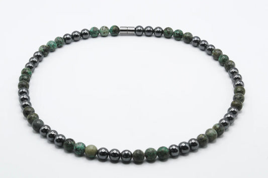 African Turquoise and Hematite Necklace - A Journey of Growth and Grounding