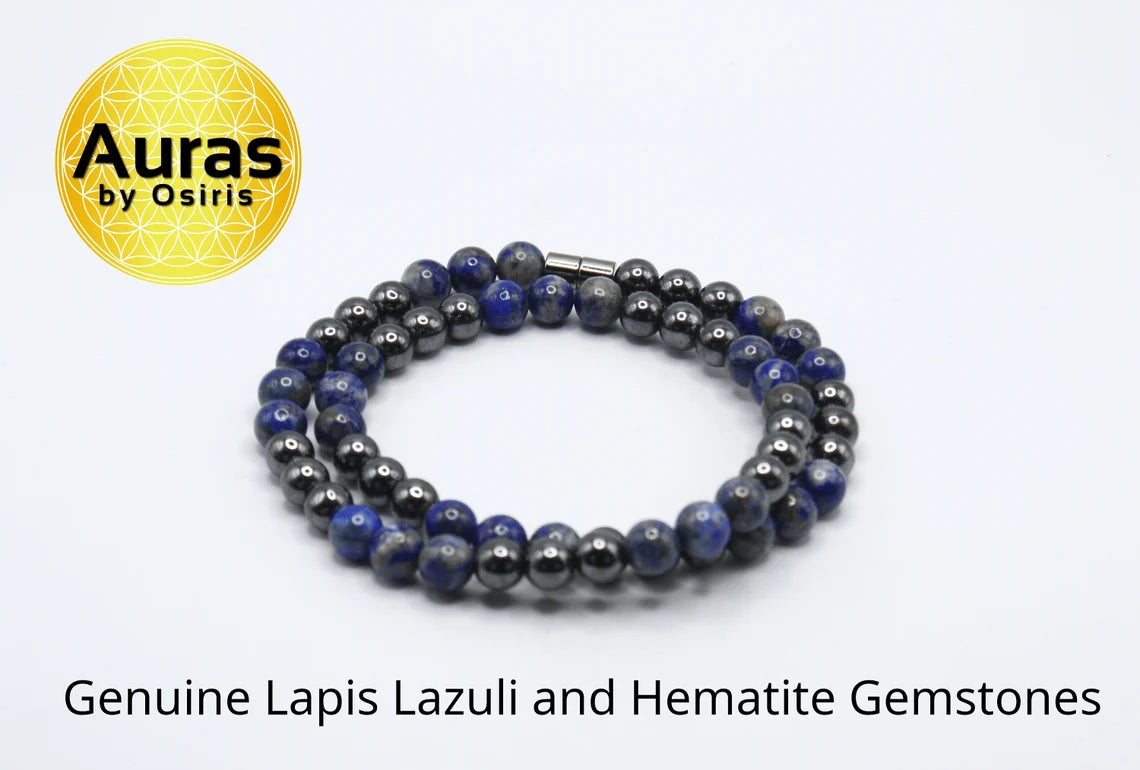 Lapis Lazuli and Hematite Necklace - Gemstone Jewelry for Men/Women - Wisdom and Protection United