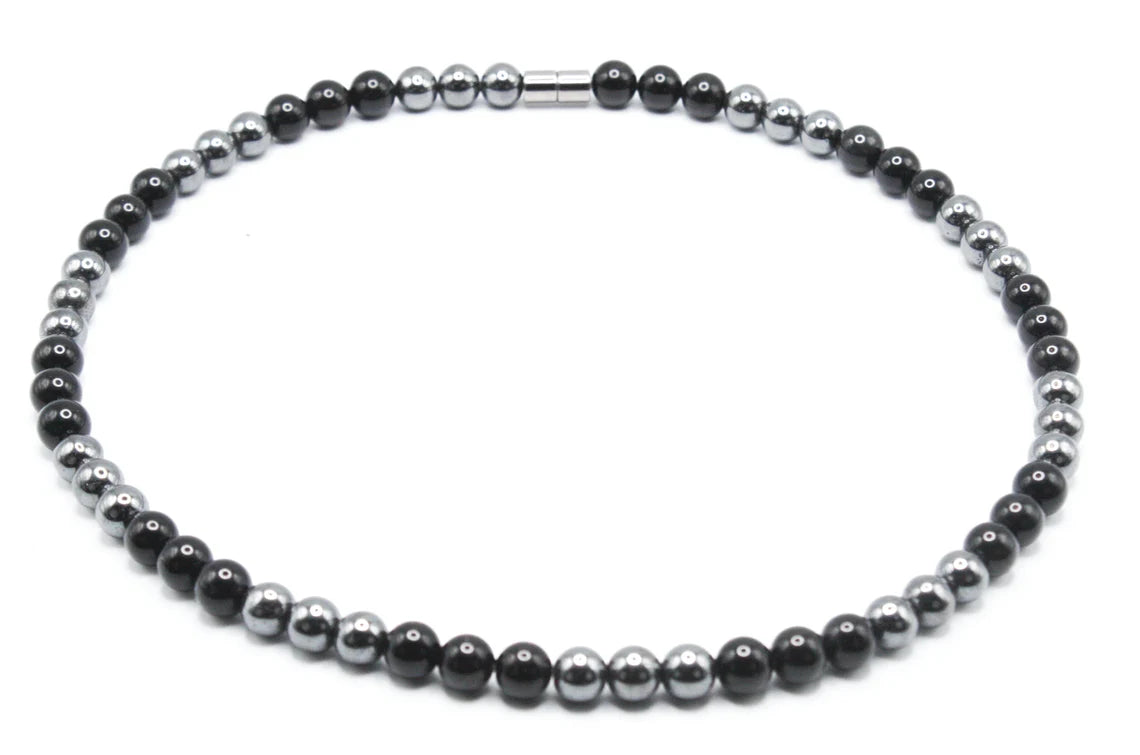 Hematite and Obsidian Necklace - Gemstone Jewelry for Men/Women - A Shield of Grounding and Protectio
