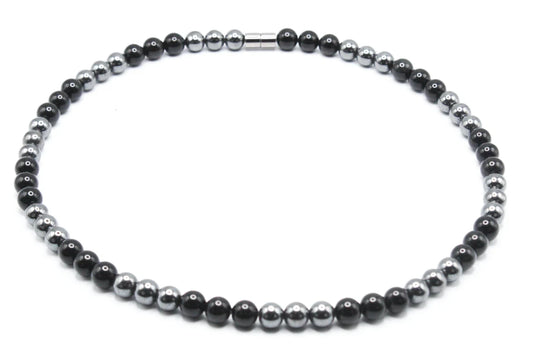 Hematite and Obsidian Necklace - Gemstone Jewelry for Men/Women - A Shield of Grounding and Protectio