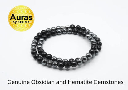 Hematite and Obsidian Necklace - Gemstone Jewelry for Men/Women - A Shield of Grounding and Protectio