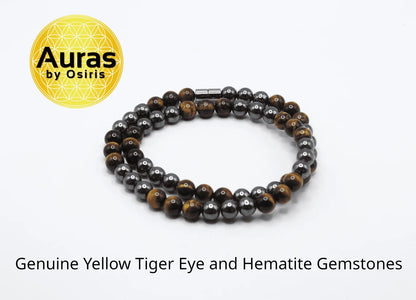 Yellow Tiger's Eye and Hematite Necklace - Gemstone Jewelry for Men/Women - Courage and Grounding Embrace