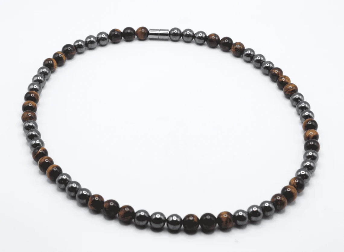 Yellow Tiger's Eye and Hematite Necklace - Gemstone Jewelry for Men/Women - Courage and Grounding Embrace