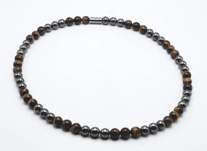 Yellow Tiger's Eye and Hematite Necklace - Gemstone Jewelry for Men/Women - Courage and Grounding Embrace
