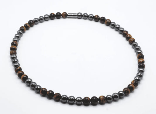Yellow Tiger's Eye and Hematite Necklace - Gemstone Jewelry for Men/Women - Courage and Grounding Embrace