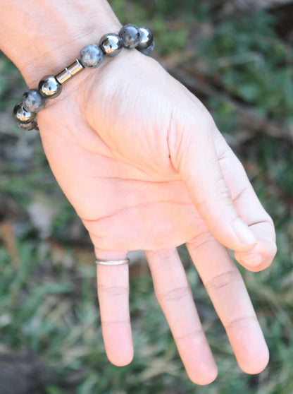 Auras by Osiris Hematite & Larvikite Bracelet 🖤🌌 | Grounding, Mystical Insight, Psychic Protection & Spiritual Awakening Jewelry (8mm)