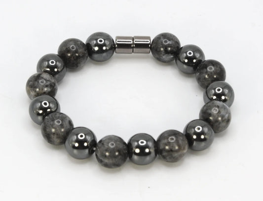 Hematite and Larvikite Bracelet - A Fusion of Grounding and Mystical Insight
