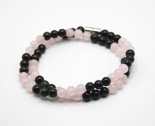 Obsidian & Rose Quartz Necklace - Pink Gemstone Jewelry for Men/Women - Unconditional Love