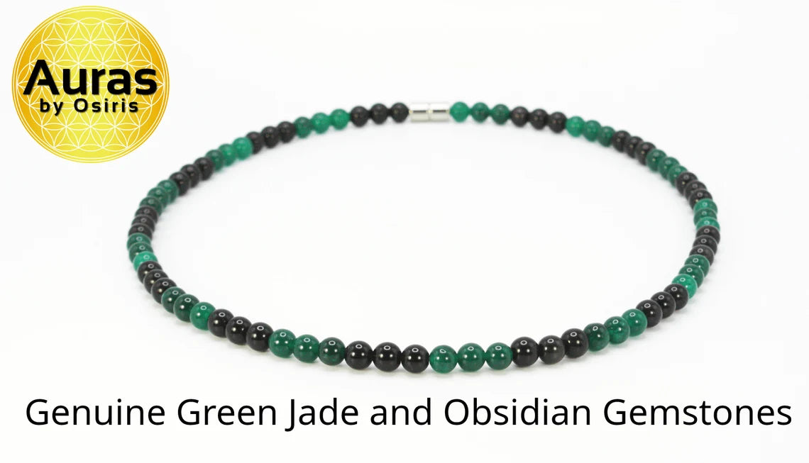 Green Jade and Obsidian Necklace - A Harmony of Peace and Protection