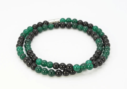 Green Jade and Obsidian Necklace - A Harmony of Peace and Protection
