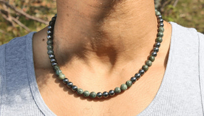 African Turquoise and Hematite Necklace - A Journey of Growth and Grounding