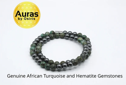 African Turquoise and Hematite Necklace - A Journey of Growth and Grounding