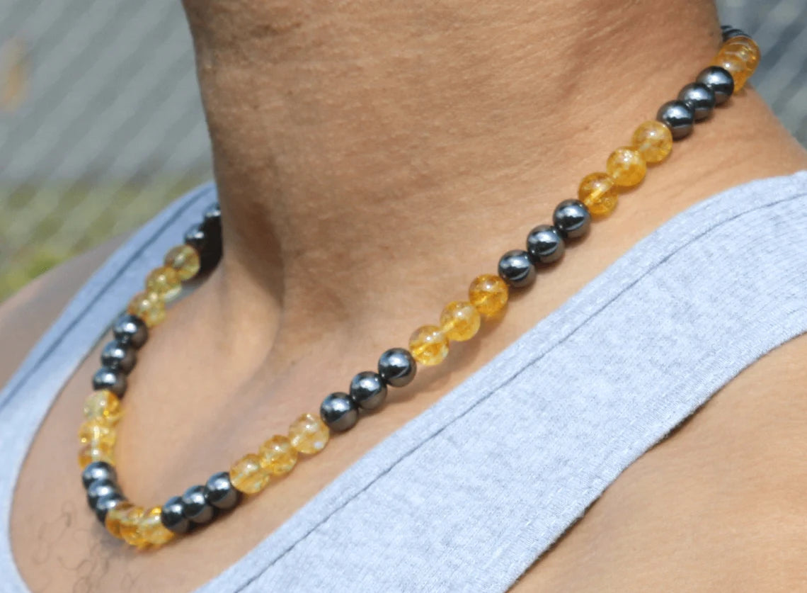 Citrine and Hematite Necklace - A Beacon of Joy and Grounding