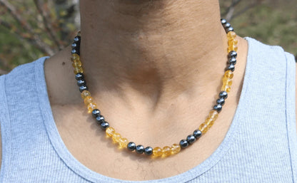 Citrine and Hematite Necklace - A Beacon of Joy and Grounding