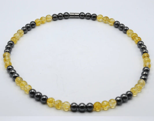 Citrine and Hematite Necklace - A Beacon of Joy and Grounding