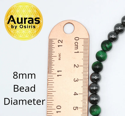 Green Tiger's Eye and Hematite Necklace - Gemstone Jewelry for Men/Women - Vigor and Protection Combined