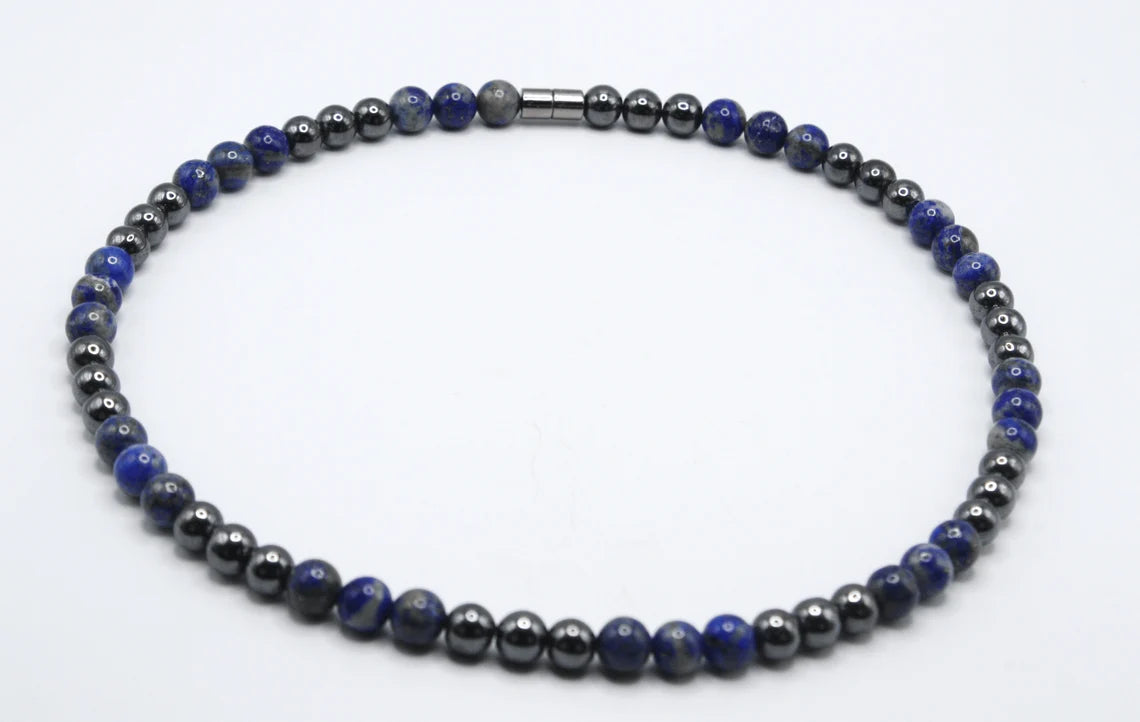 Lapis Lazuli and Hematite Necklace - Gemstone Jewelry for Men/Women - Wisdom and Protection United