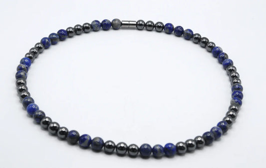 Lapis Lazuli and Hematite Necklace - Gemstone Jewelry for Men/Women - Wisdom and Protection United