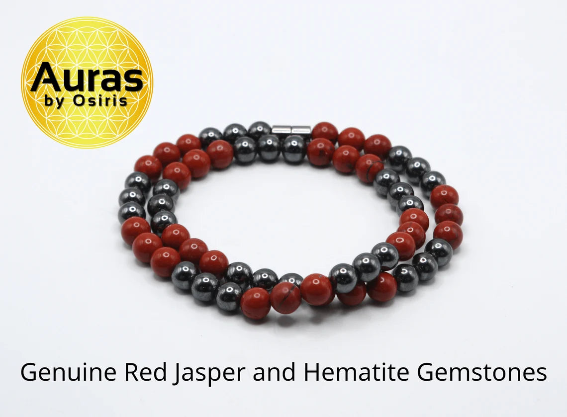 Red Jasper and Hematite Necklace - Gemstone Jewelry for Men/Women - Vitality and Grounding Embrace