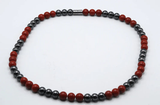 Red Jasper and Hematite Necklace - Gemstone Jewelry for Men/Women - Vitality and Grounding Embrace