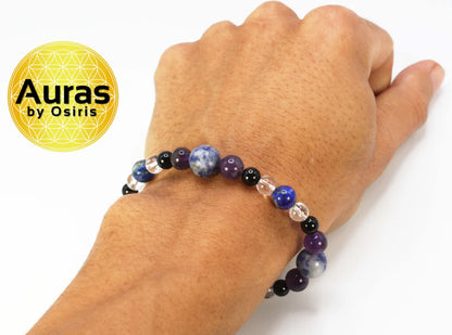 Lung Health Gemstone Jewlery for Men/Women Lapis Lazuli Sodalite Quartz Black Tourmaline Amethyst Crystal Bead Bracelet with Magnet Clasp