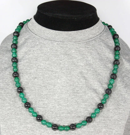 Black Onyx and Green Jade Necklace for Men/Women - Beaded Gemstone Jewelry for Protection and Success